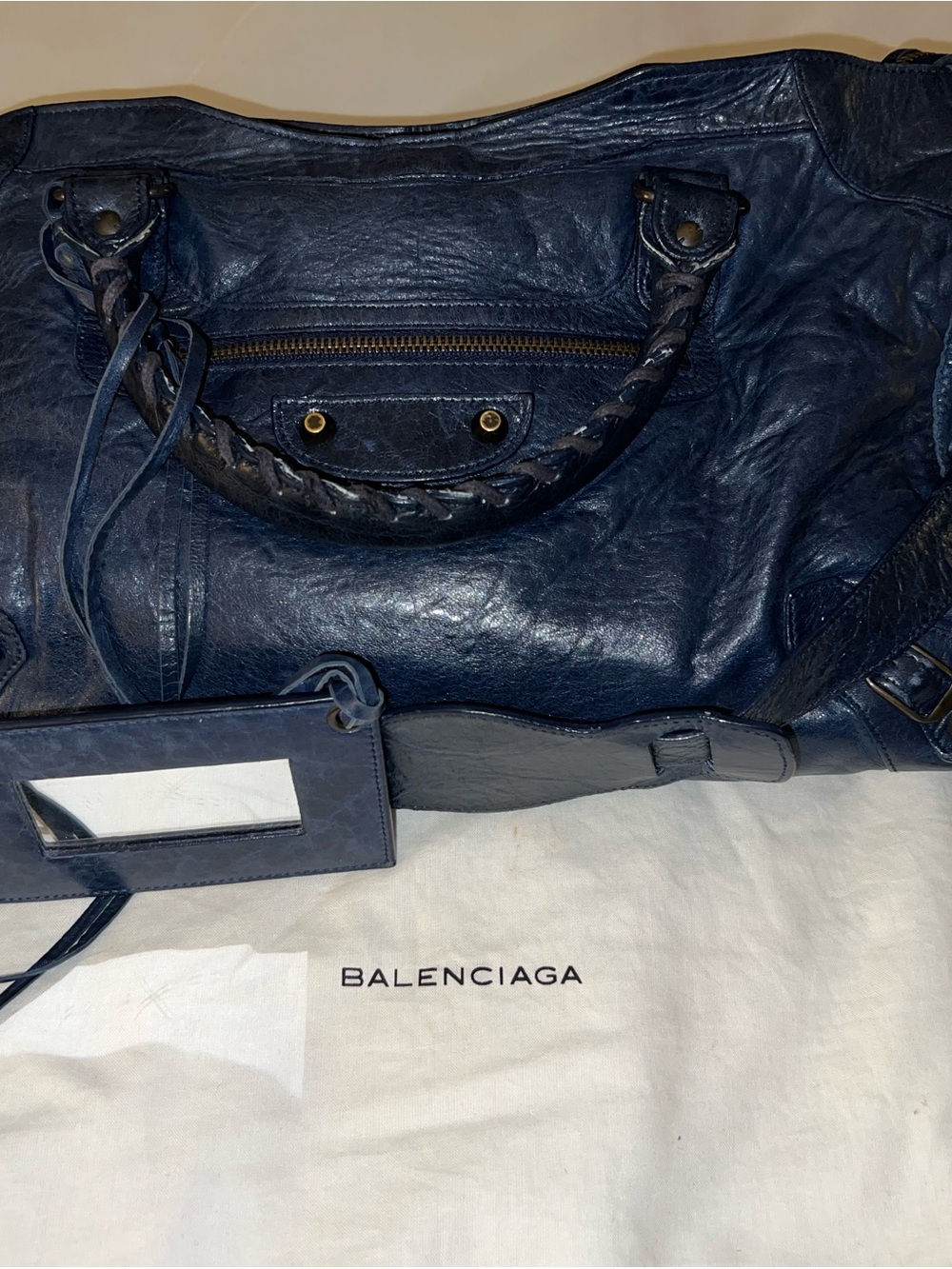 Balenciaga Medium City Navy Blue Leather Shoulder Bag Y2K - Picture 14 of 14